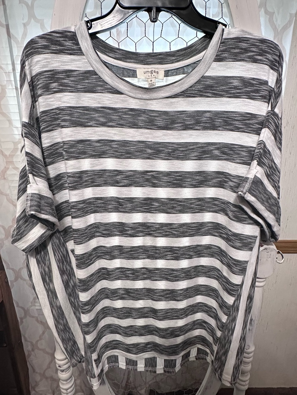 Umgee Gray & White Striped Short Sleeve Crew Tee